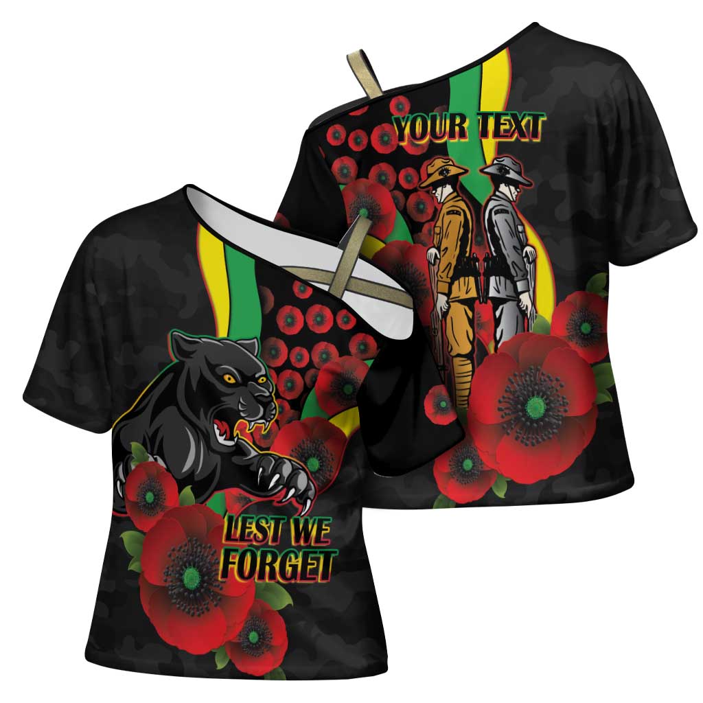 Penrith Panthers ANZAC Personalised Cross Shoulder Shirt Lest We Forget Poppy Camo