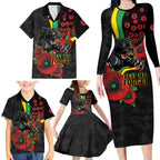 Penrith Panthers ANZAC Personalised Family Matching Long Sleeve Bodycon Dress and Hawaiian Shirt Lest We Forget Poppy Camo