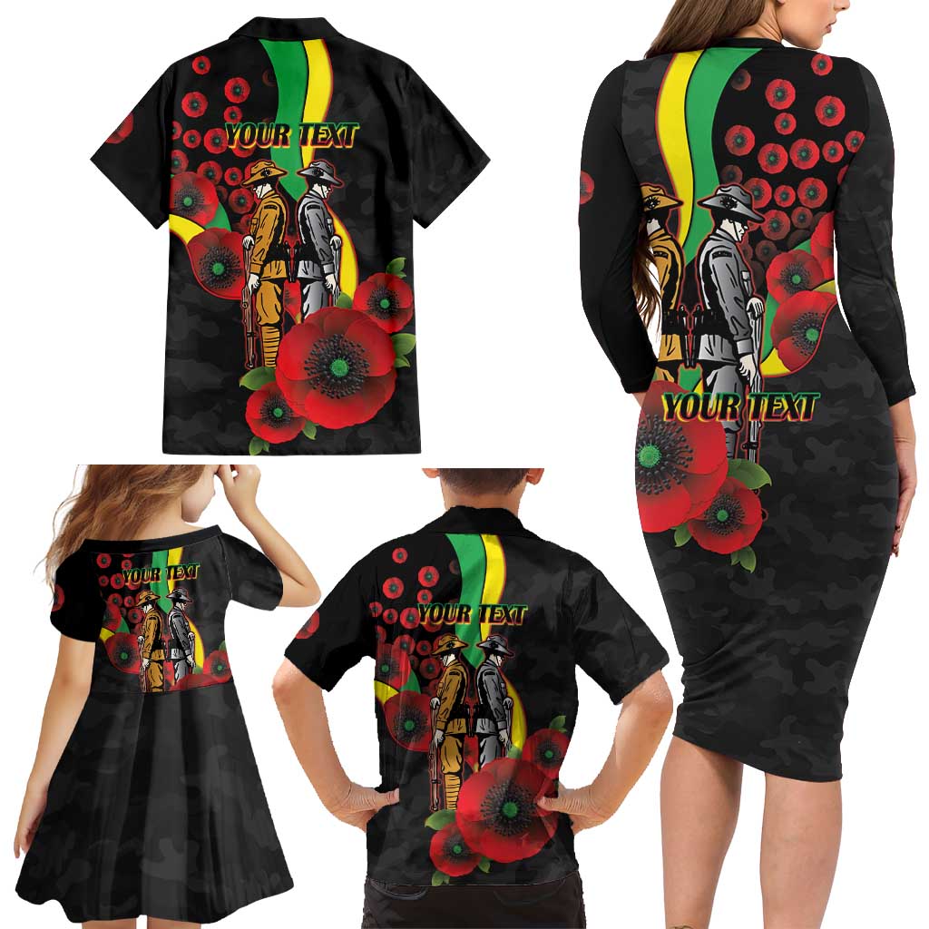 Penrith Panthers ANZAC Personalised Family Matching Long Sleeve Bodycon Dress and Hawaiian Shirt Lest We Forget Poppy Camo