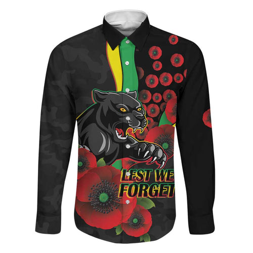 Penrith Panthers ANZAC Personalised Family Matching Long Sleeve Bodycon Dress and Hawaiian Shirt Lest We Forget Poppy Camo