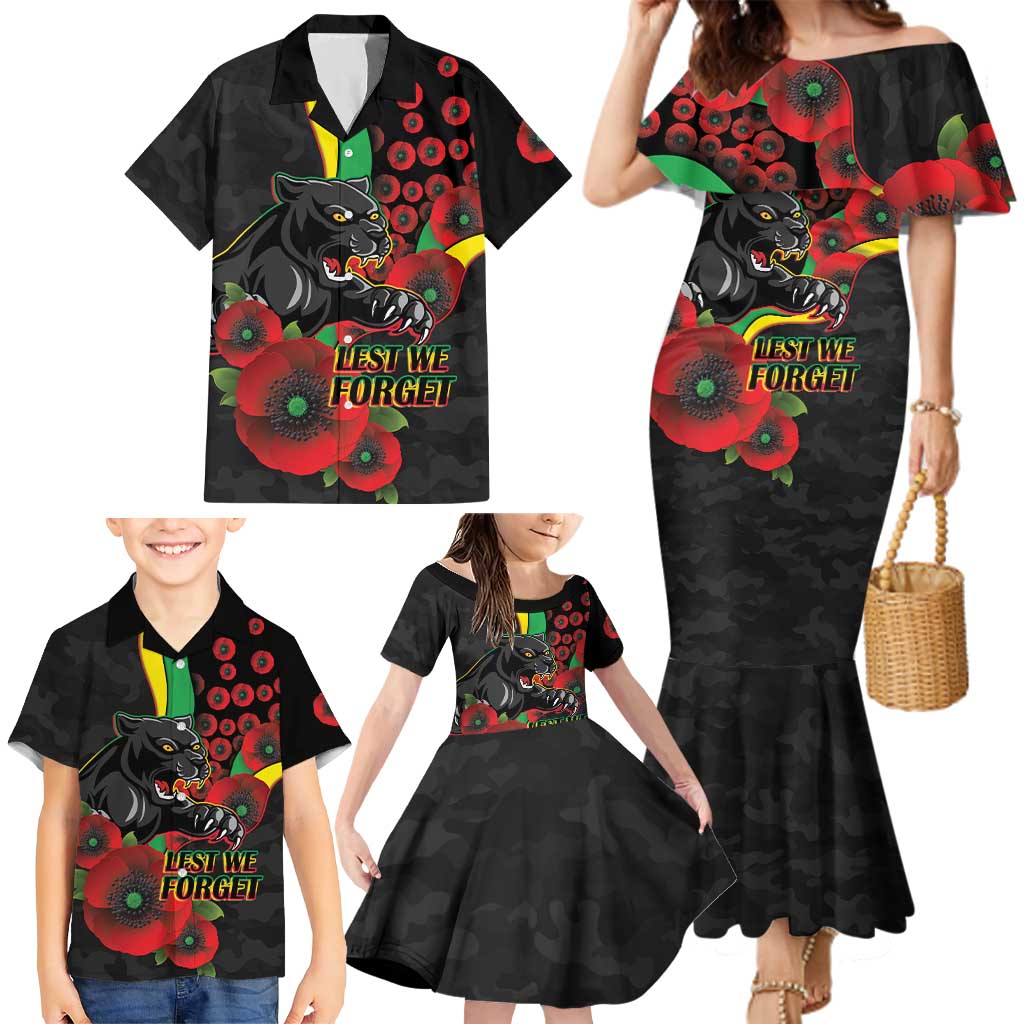 Penrith Panthers ANZAC Personalised Family Matching Mermaid Dress and Hawaiian Shirt Lest We Forget Poppy Camo