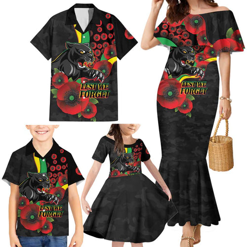 Penrith Panthers ANZAC Personalised Family Matching Mermaid Dress and Hawaiian Shirt Lest We Forget Poppy Camo