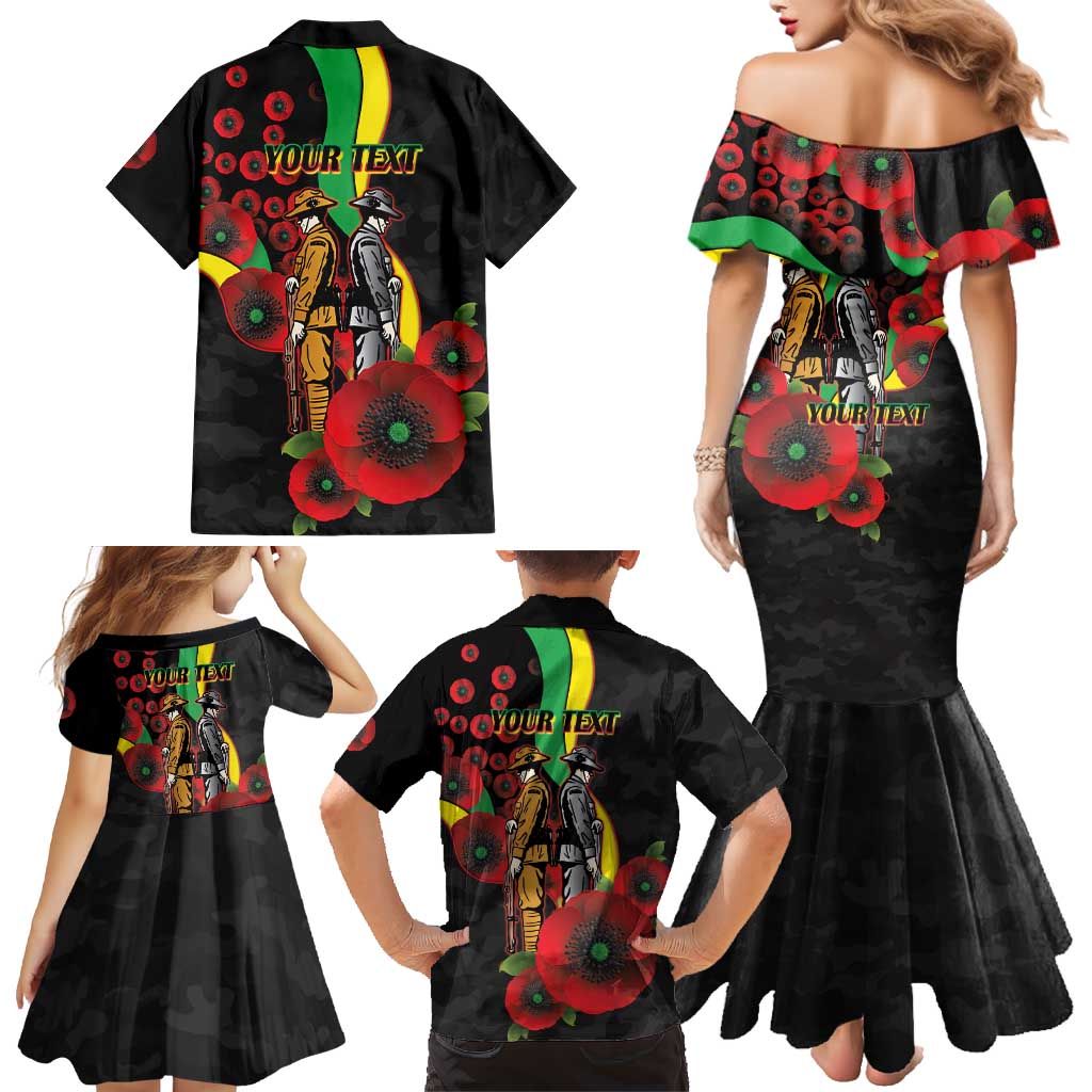 Penrith Panthers ANZAC Personalised Family Matching Mermaid Dress and Hawaiian Shirt Lest We Forget Poppy Camo