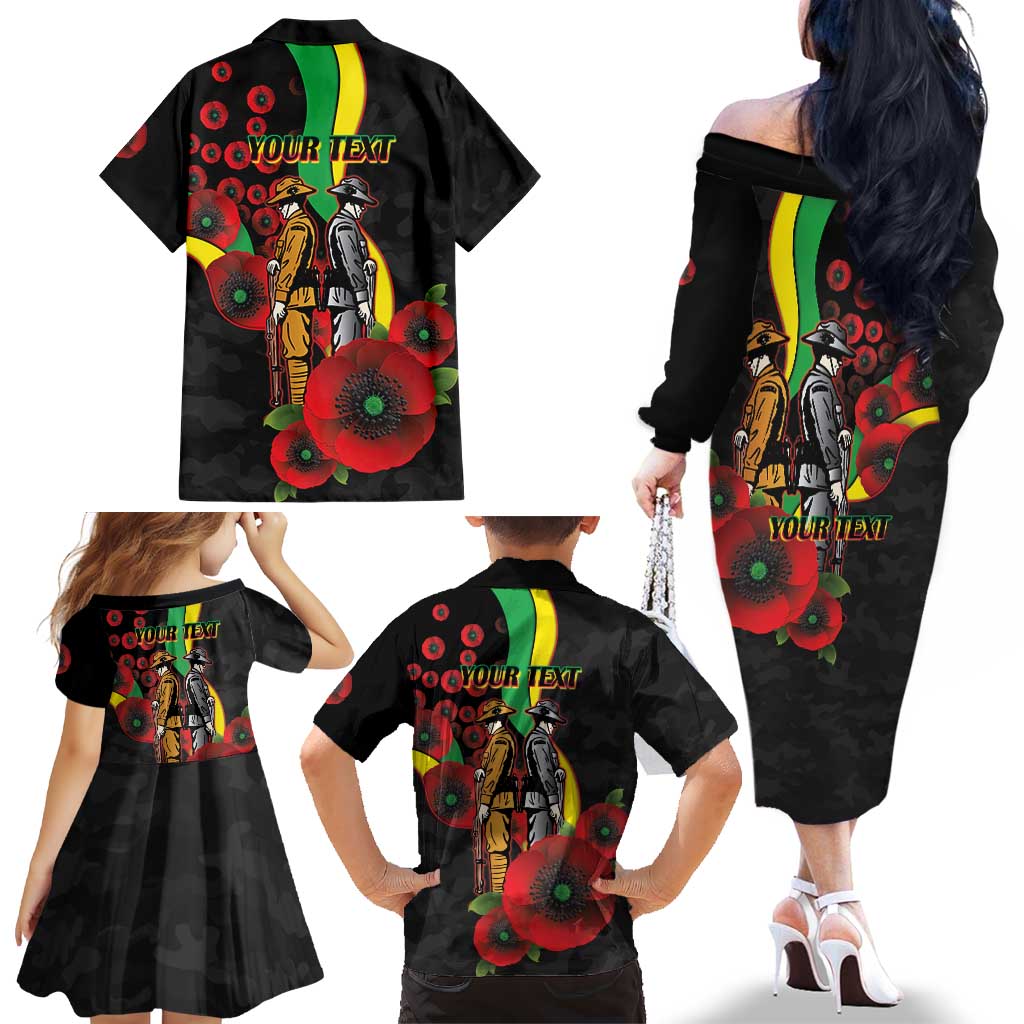 Penrith Panthers ANZAC Personalised Family Matching Off The Shoulder Long Sleeve Dress and Hawaiian Shirt Lest We Forget Poppy Camo