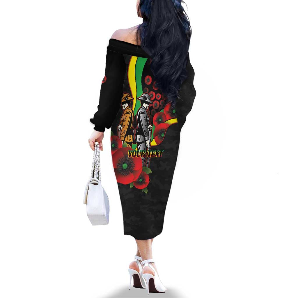 Penrith Panthers ANZAC Personalised Family Matching Off The Shoulder Long Sleeve Dress and Hawaiian Shirt Lest We Forget Poppy Camo