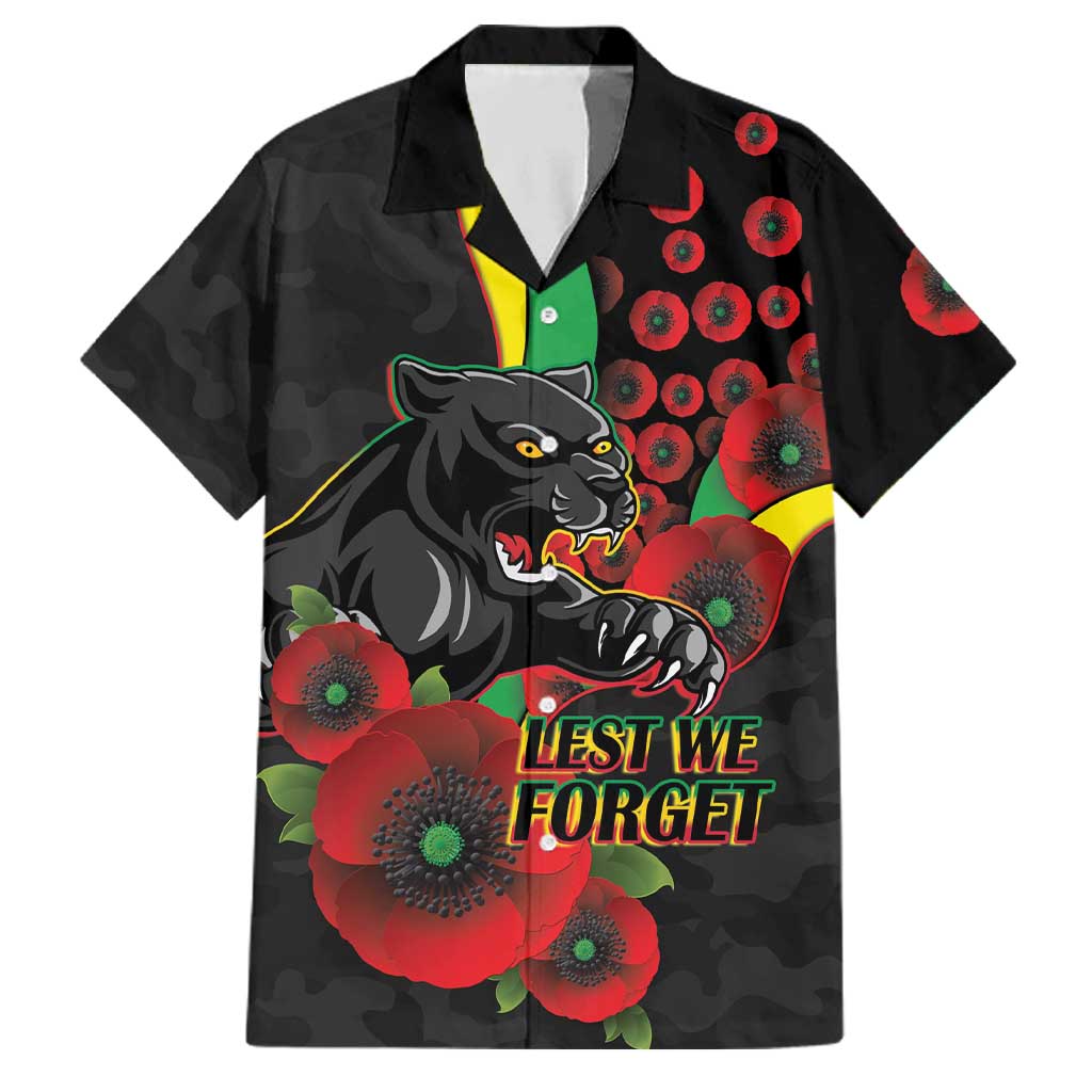 Penrith Panthers ANZAC Personalised Family Matching Off Shoulder Maxi Dress and Hawaiian Shirt Lest We Forget Poppy Camo