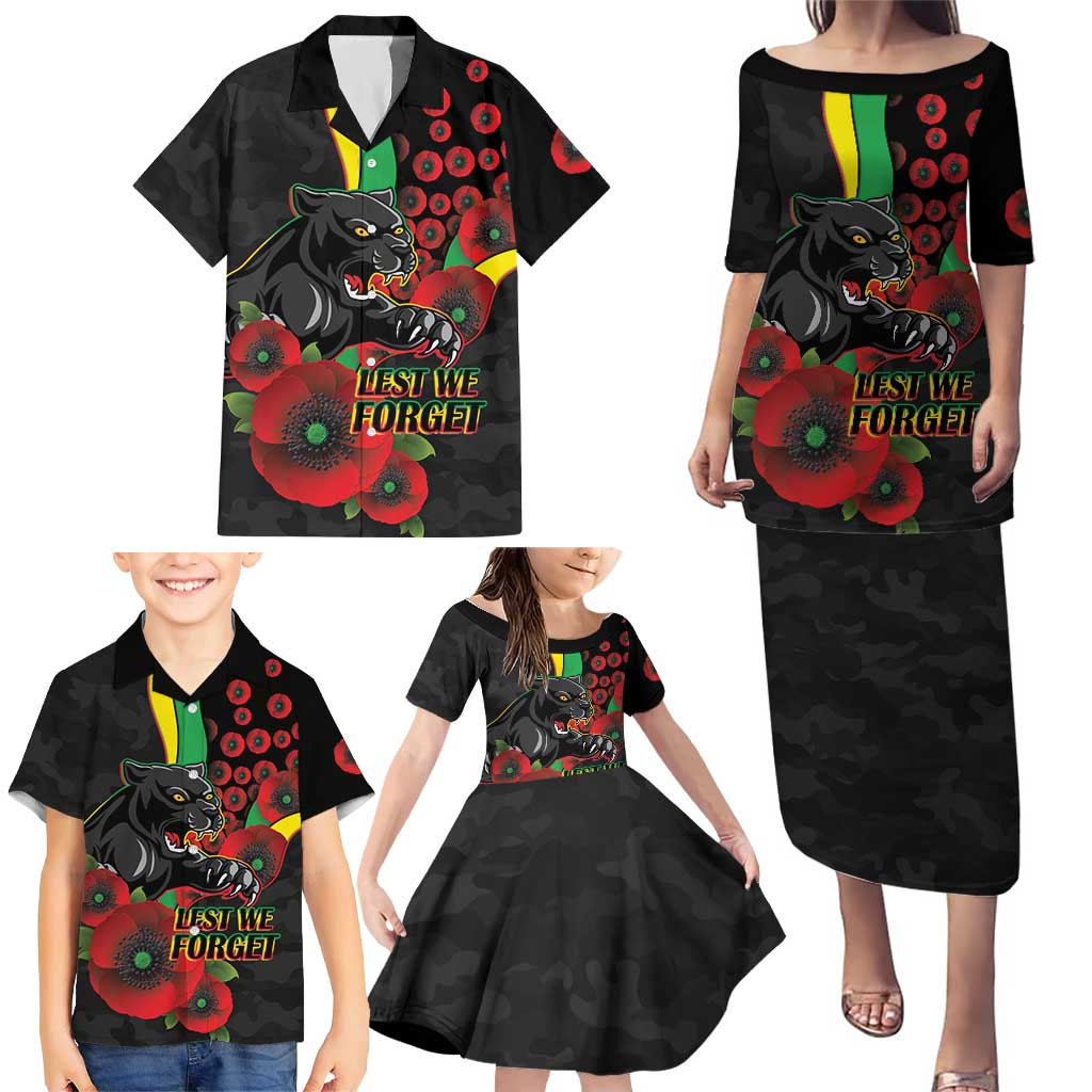 Penrith Panthers ANZAC Personalised Family Matching Puletasi and Hawaiian Shirt Lest We Forget Poppy Camo