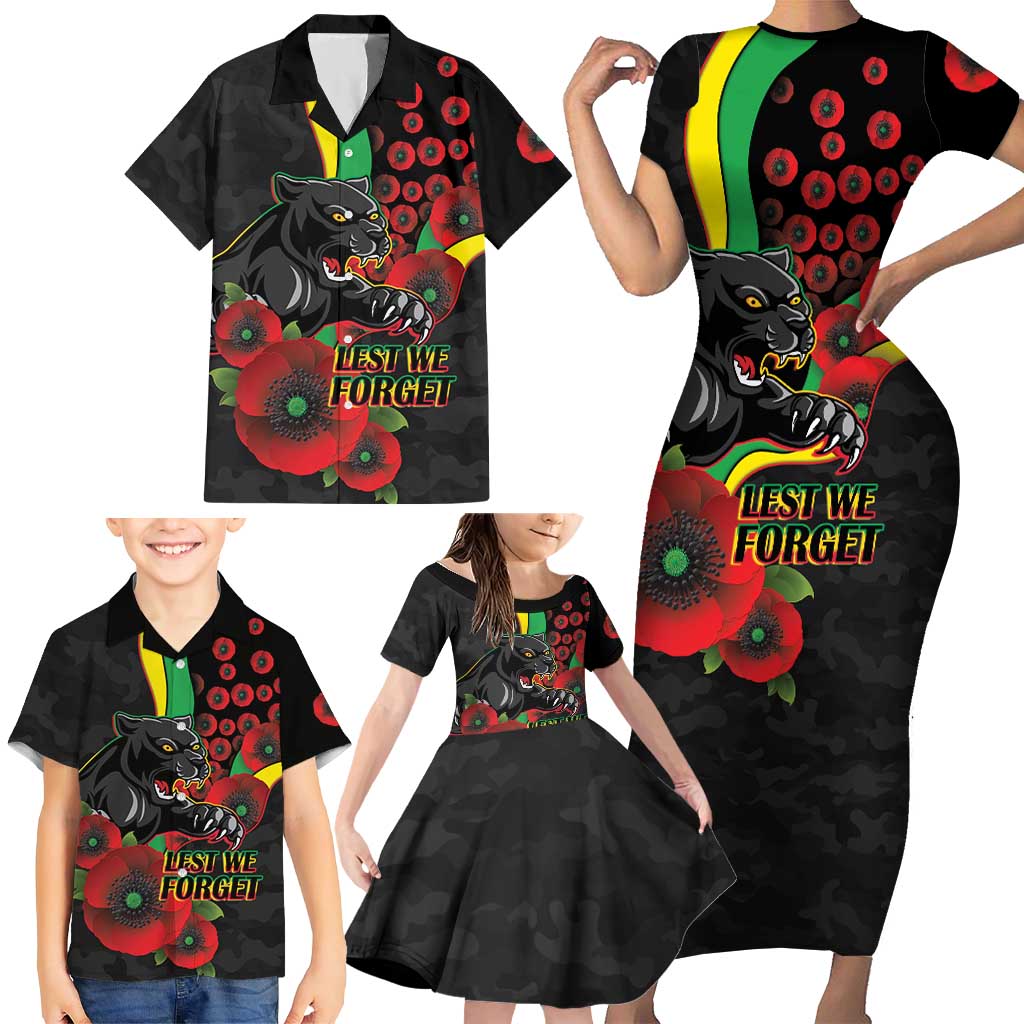 Penrith Panthers ANZAC Personalised Family Matching Short Sleeve Bodycon Dress and Hawaiian Shirt Lest We Forget Poppy Camo