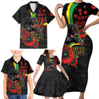 Penrith Panthers ANZAC Personalised Family Matching Short Sleeve Bodycon Dress and Hawaiian Shirt Lest We Forget Poppy Camo
