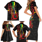 Penrith Panthers ANZAC Personalised Family Matching Short Sleeve Bodycon Dress and Hawaiian Shirt Lest We Forget Poppy Camo