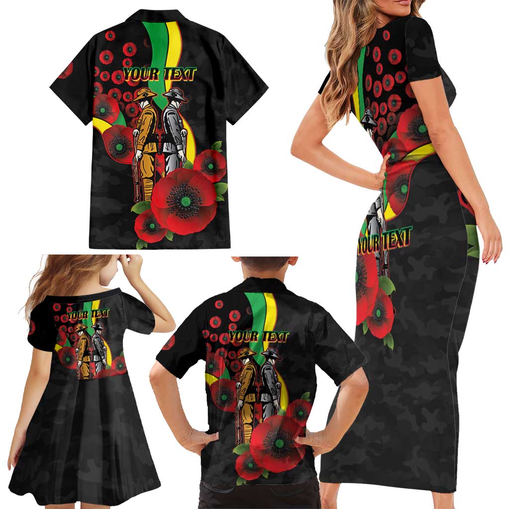 Penrith Panthers ANZAC Personalised Family Matching Short Sleeve Bodycon Dress and Hawaiian Shirt Lest We Forget Poppy Camo