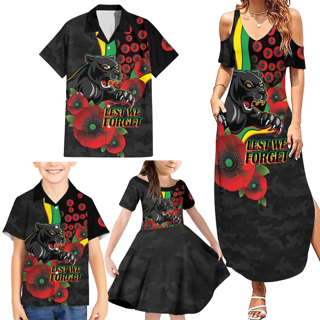Penrith Panthers ANZAC Personalised Family Matching Summer Maxi Dress and Hawaiian Shirt Lest We Forget Poppy Camo
