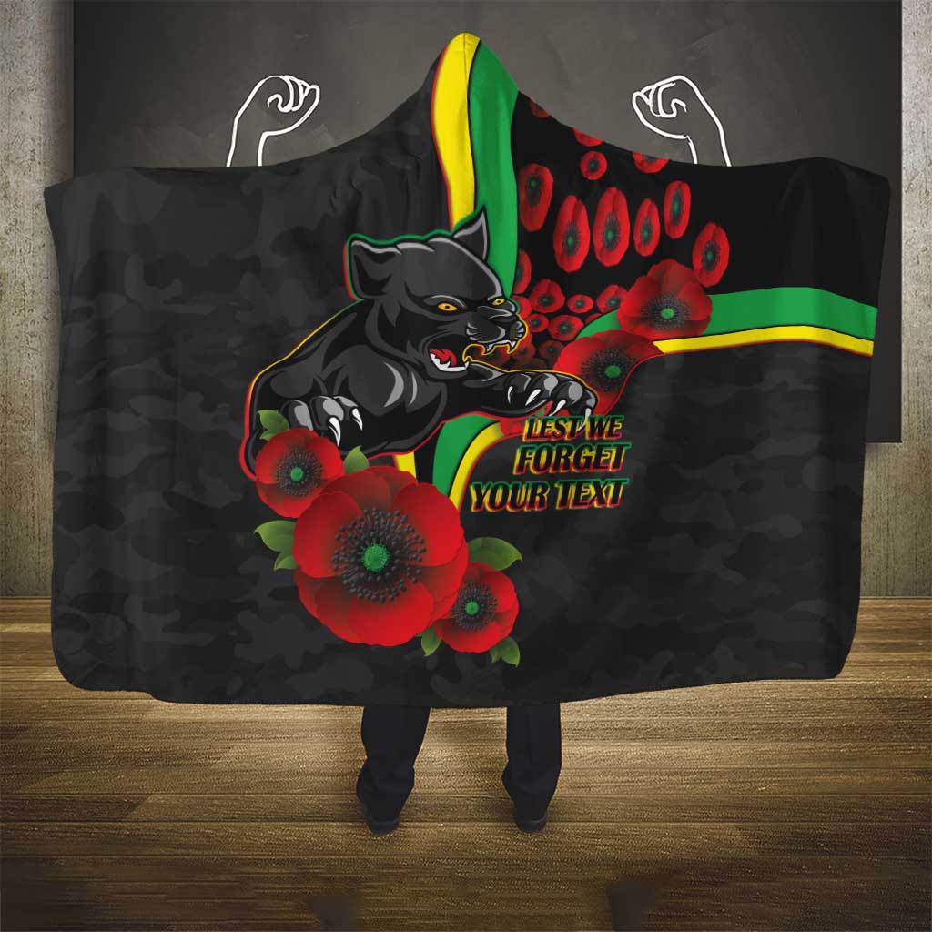 Penrith Panthers ANZAC Personalised Hooded Blanket Lest We Forget Poppy Camo