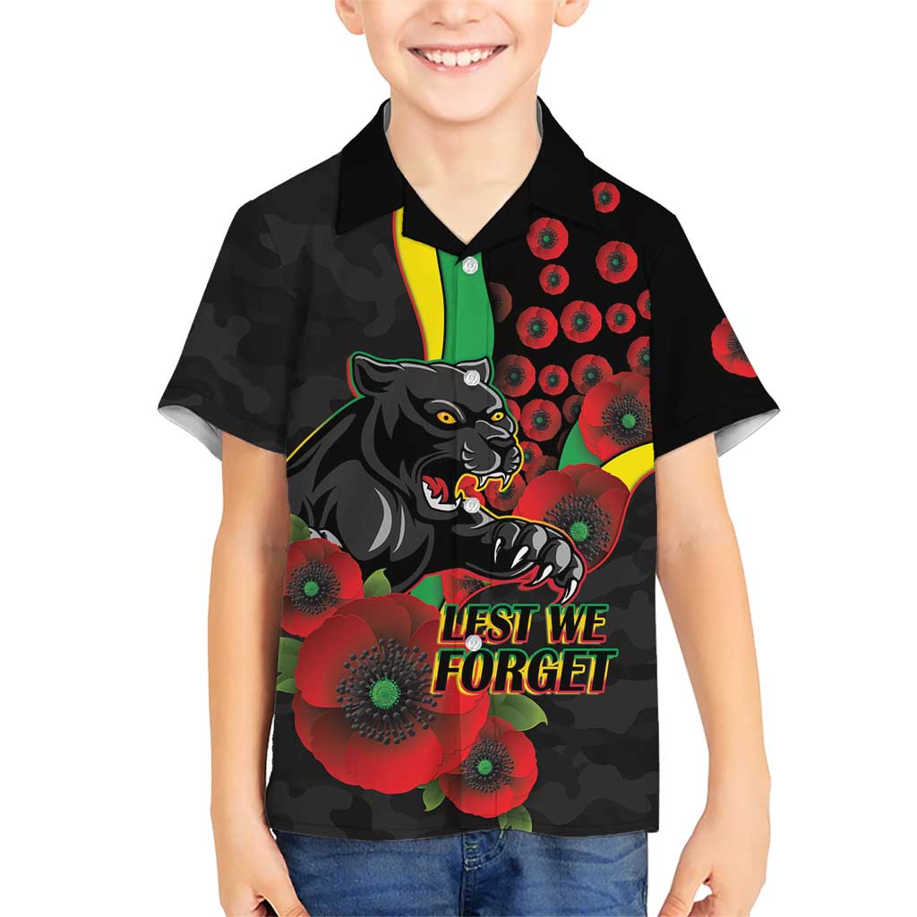 Penrith Panthers ANZAC Personalised Kid Hawaiian Shirt Lest We Forget Poppy Camo