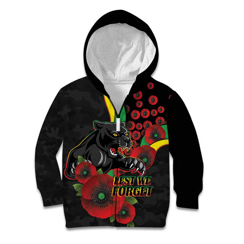 Penrith Panthers ANZAC Personalised Kid Hoodie Lest We Forget Poppy Camo