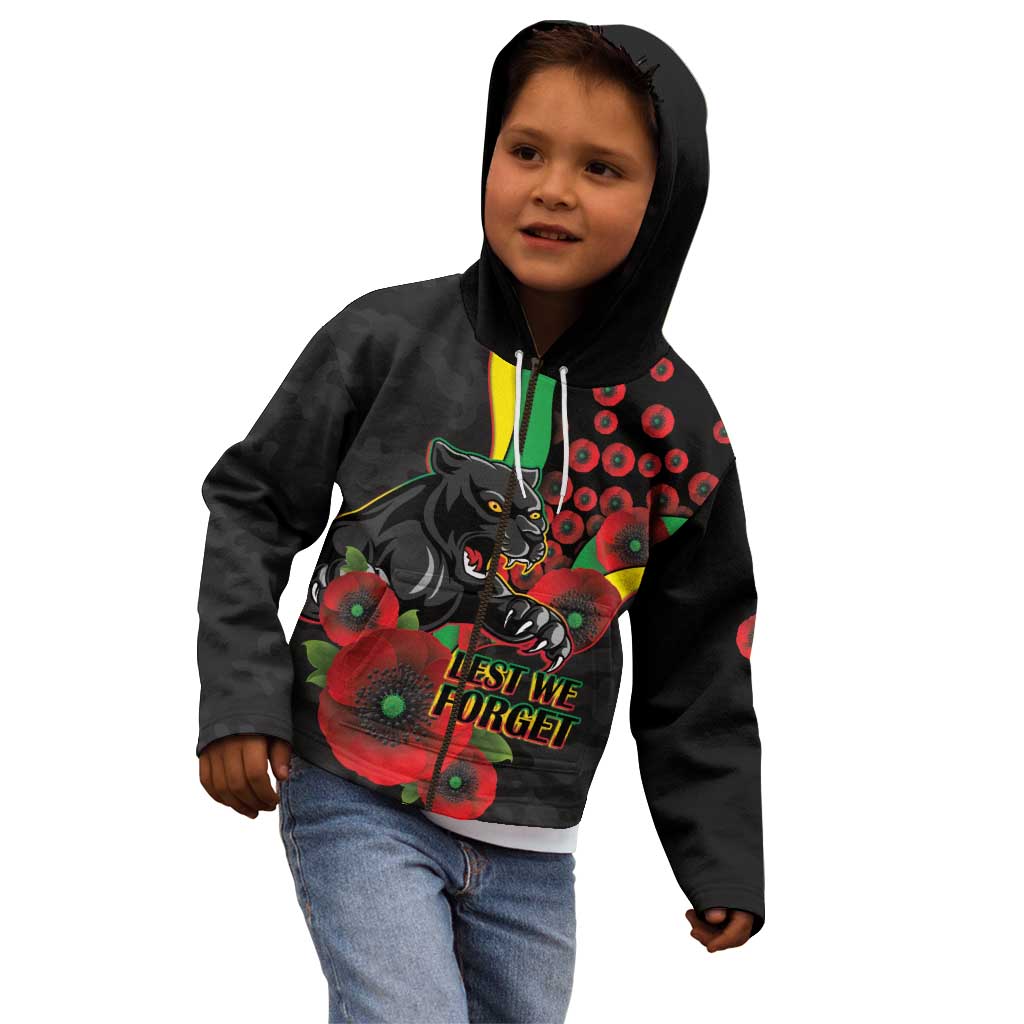 Penrith Panthers ANZAC Personalised Kid Hoodie Lest We Forget Poppy Camo