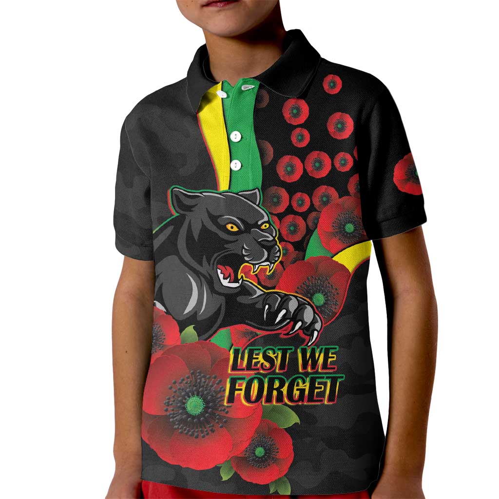 Penrith Panthers ANZAC Personalised Kid Polo Shirt Lest We Forget Poppy Camo