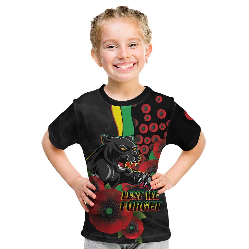 Penrith Panthers ANZAC Personalised Kid T Shirt Lest We Forget Poppy Camo