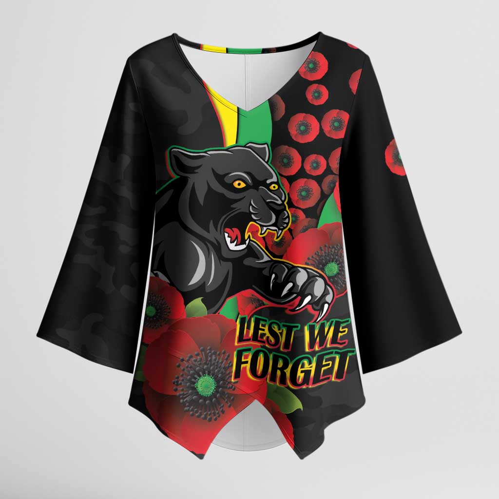 Penrith Panthers ANZAC Personalised Kimono Sleeve Blouse Lest We Forget Poppy Camo
