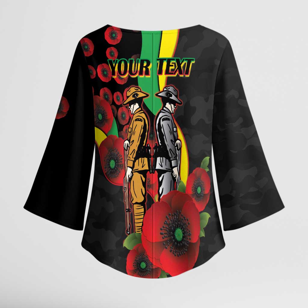 Penrith Panthers ANZAC Personalised Kimono Sleeve Blouse Lest We Forget Poppy Camo