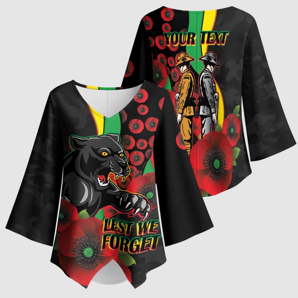 Penrith Panthers ANZAC Personalised Kimono Sleeve Blouse Lest We Forget Poppy Camo