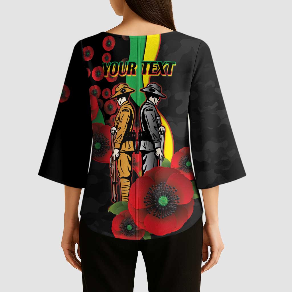 Penrith Panthers ANZAC Personalised Kimono Sleeve Blouse Lest We Forget Poppy Camo