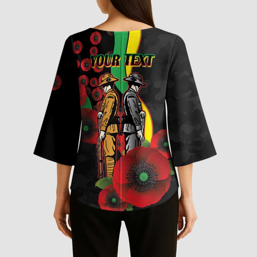 Penrith Panthers ANZAC Personalised Kimono Sleeve Blouse Lest We Forget Poppy Camo