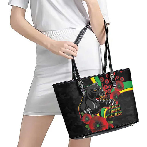 Penrith Panthers ANZAC Personalised Leather Tote Bag Lest We Forget Poppy Camo