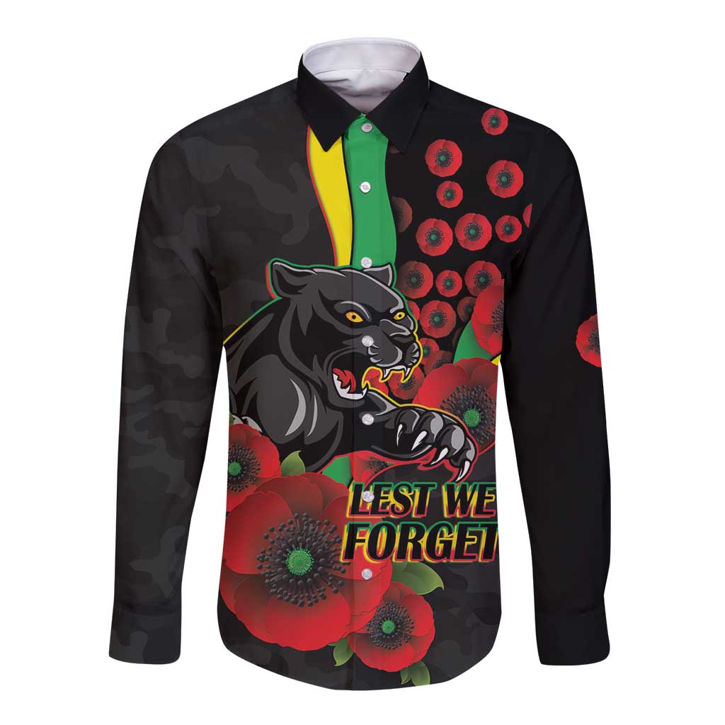 Penrith Panthers ANZAC Personalised Long Sleeve Button Shirt Lest We Forget Poppy Camo
