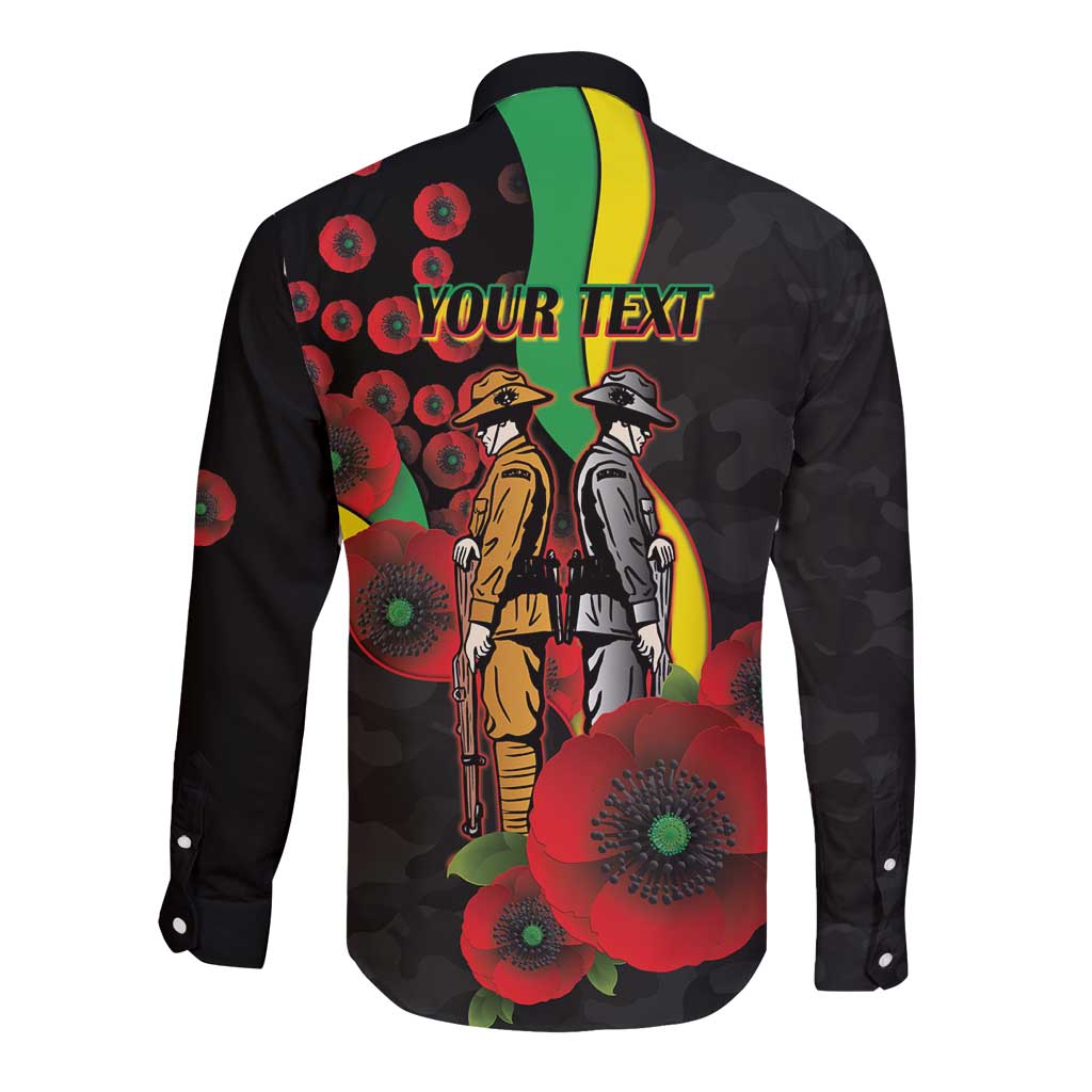 Penrith Panthers ANZAC Personalised Long Sleeve Button Shirt Lest We Forget Poppy Camo