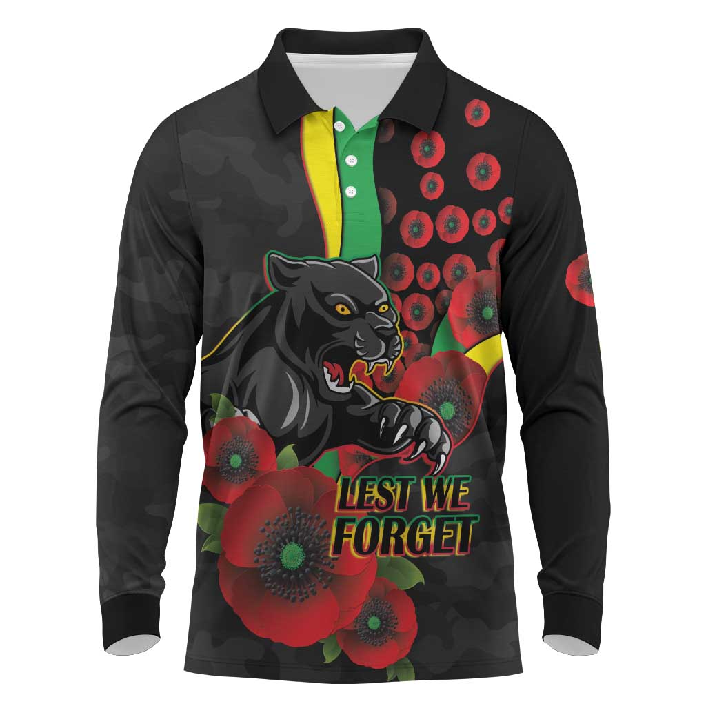Penrith Panthers ANZAC Personalised Long Sleeve Polo Shirt Lest We Forget Poppy Camo