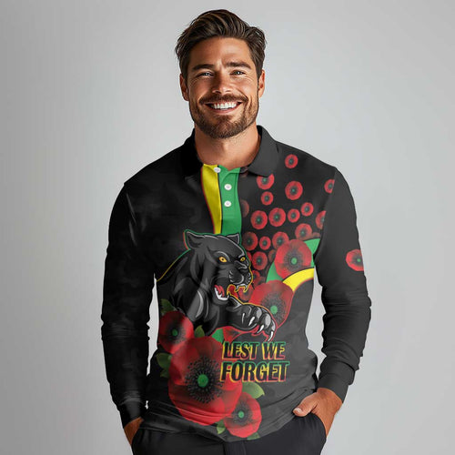 Penrith Panthers ANZAC Personalised Long Sleeve Polo Shirt Lest We Forget Poppy Camo