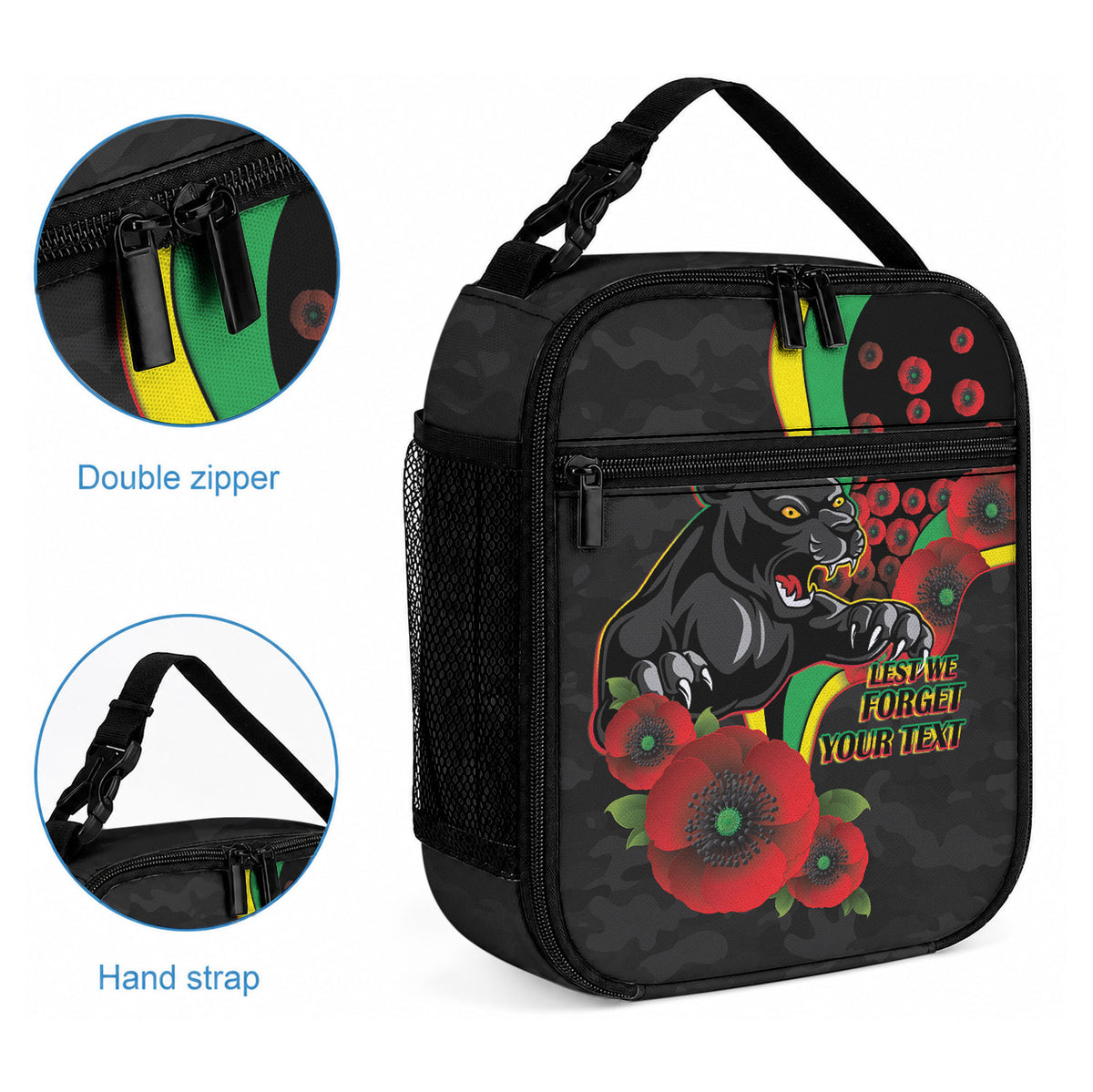 Penrith Panthers ANZAC Personalised Lunch Bag Lest We Forget Poppy Camo