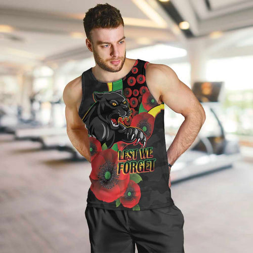 Penrith Panthers ANZAC Personalised Men Tank Top Lest We Forget Poppy Camo