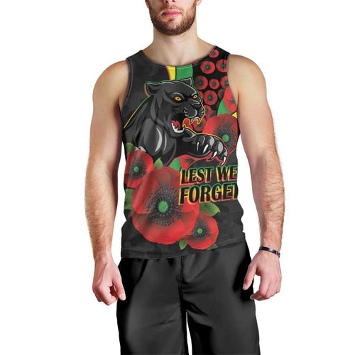 Penrith Panthers ANZAC Personalised Men Tank Top Lest We Forget Poppy Camo