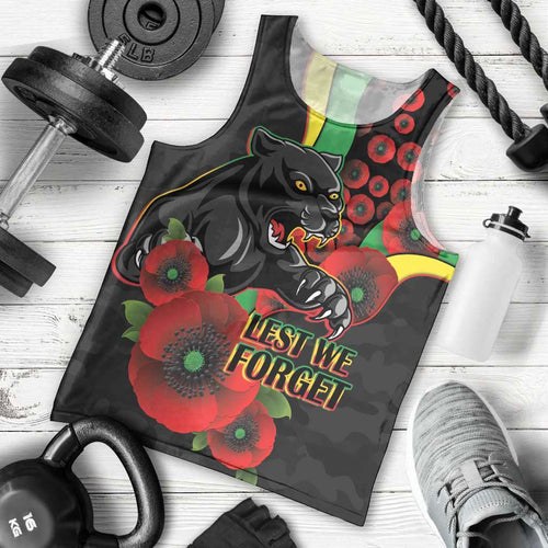 Penrith Panthers ANZAC Personalised Men Tank Top Lest We Forget Poppy Camo