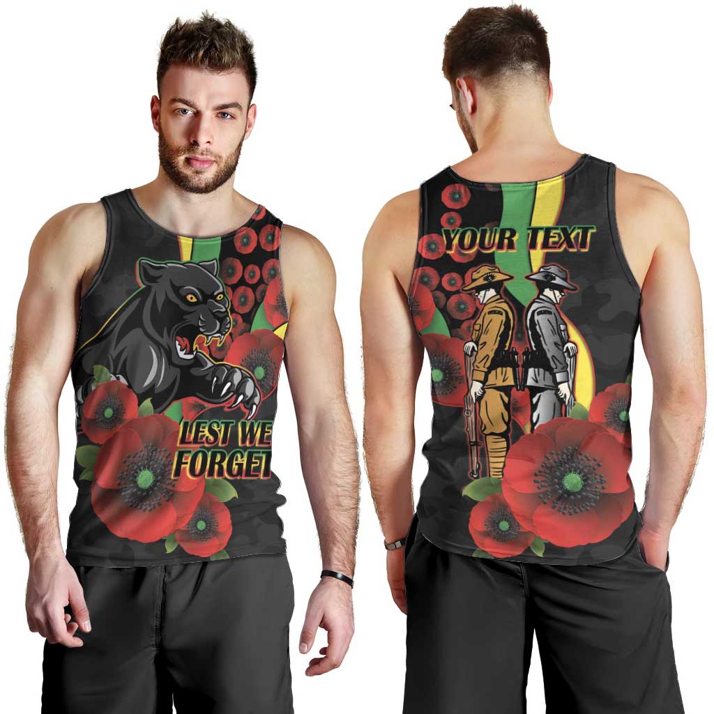 Penrith Panthers ANZAC Personalised Men Tank Top Lest We Forget Poppy Camo