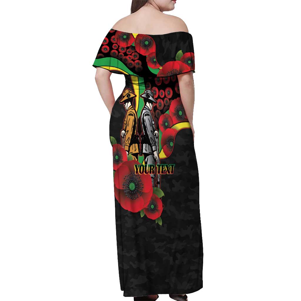 Penrith Panthers ANZAC Personalised Off Shoulder Maxi Dress Lest We Forget Poppy Camo