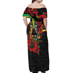Penrith Panthers ANZAC Personalised Off Shoulder Maxi Dress Lest We Forget Poppy Camo