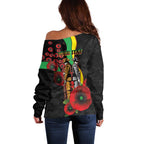 Penrith Panthers ANZAC Personalised Off Shoulder Sweater Lest We Forget Poppy Camo