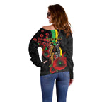 Penrith Panthers ANZAC Personalised Off Shoulder Sweater Lest We Forget Poppy Camo