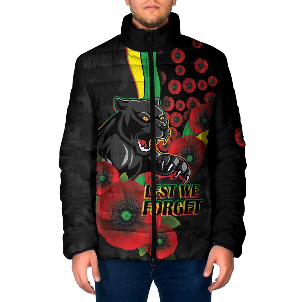 Penrith Panthers ANZAC Personalised Padded Jacket Lest We Forget Poppy Camo