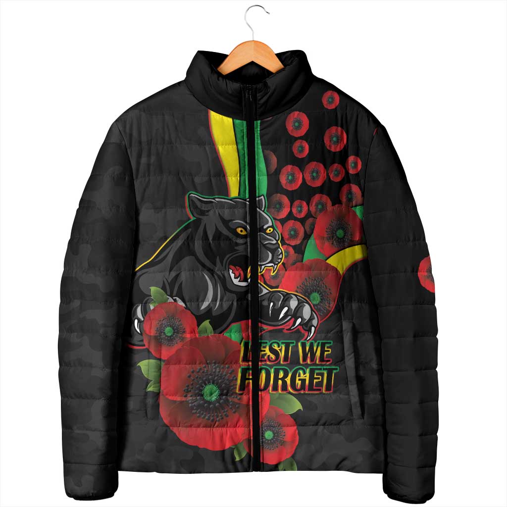 Penrith Panthers ANZAC Personalised Padded Jacket Lest We Forget Poppy Camo