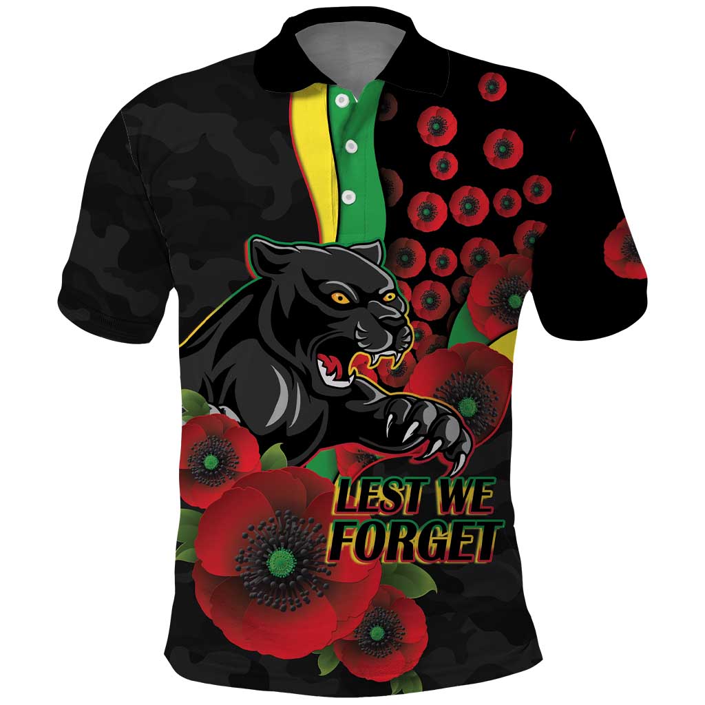 Penrith Panthers ANZAC Personalised Polo Shirt Lest We Forget Poppy Camo