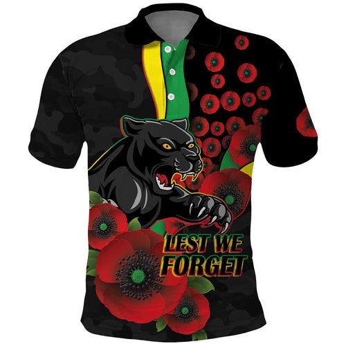Penrith Panthers ANZAC Personalised Polo Shirt Lest We Forget Poppy Camo