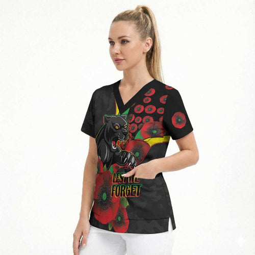 Penrith Panthers ANZAC Personalised Scrub Top Lest We Forget Poppy Camo