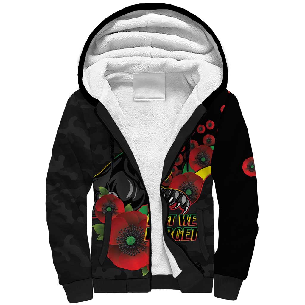 Penrith Panthers ANZAC Personalised Sherpa Hoodie Lest We Forget Poppy Camo