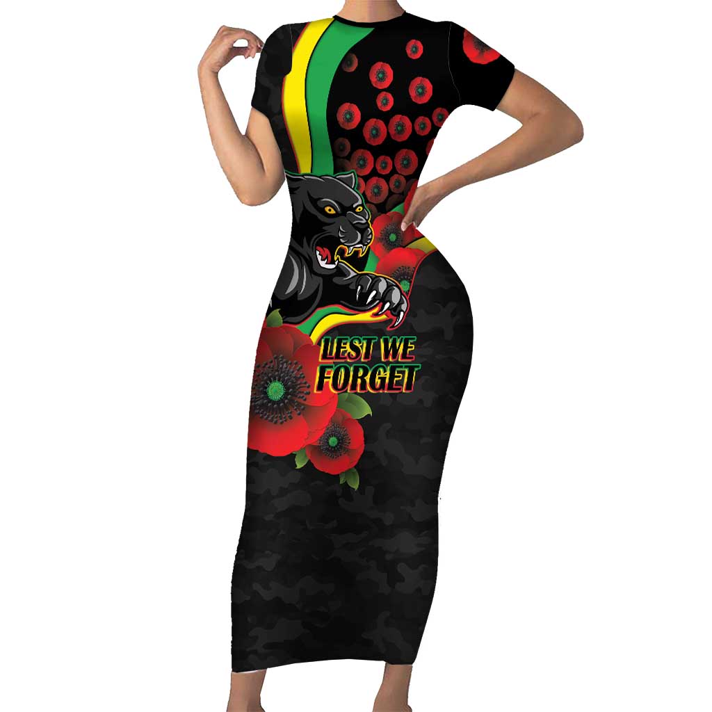 Penrith Panthers ANZAC Personalised Short Sleeve Bodycon Dress Lest We Forget Poppy Camo
