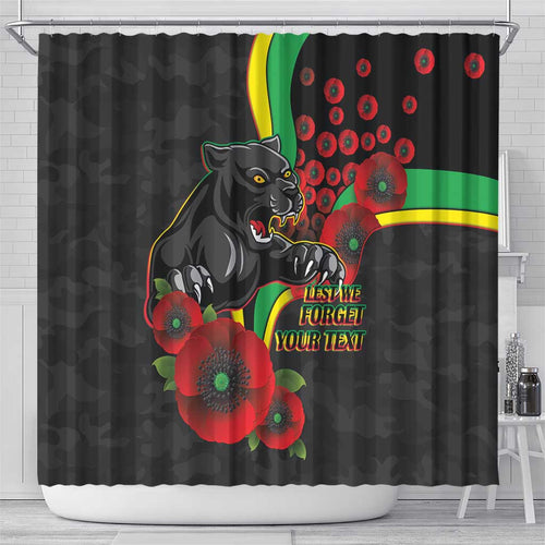 Penrith Panthers ANZAC Personalised Shower Curtain Lest We Forget Poppy Camo