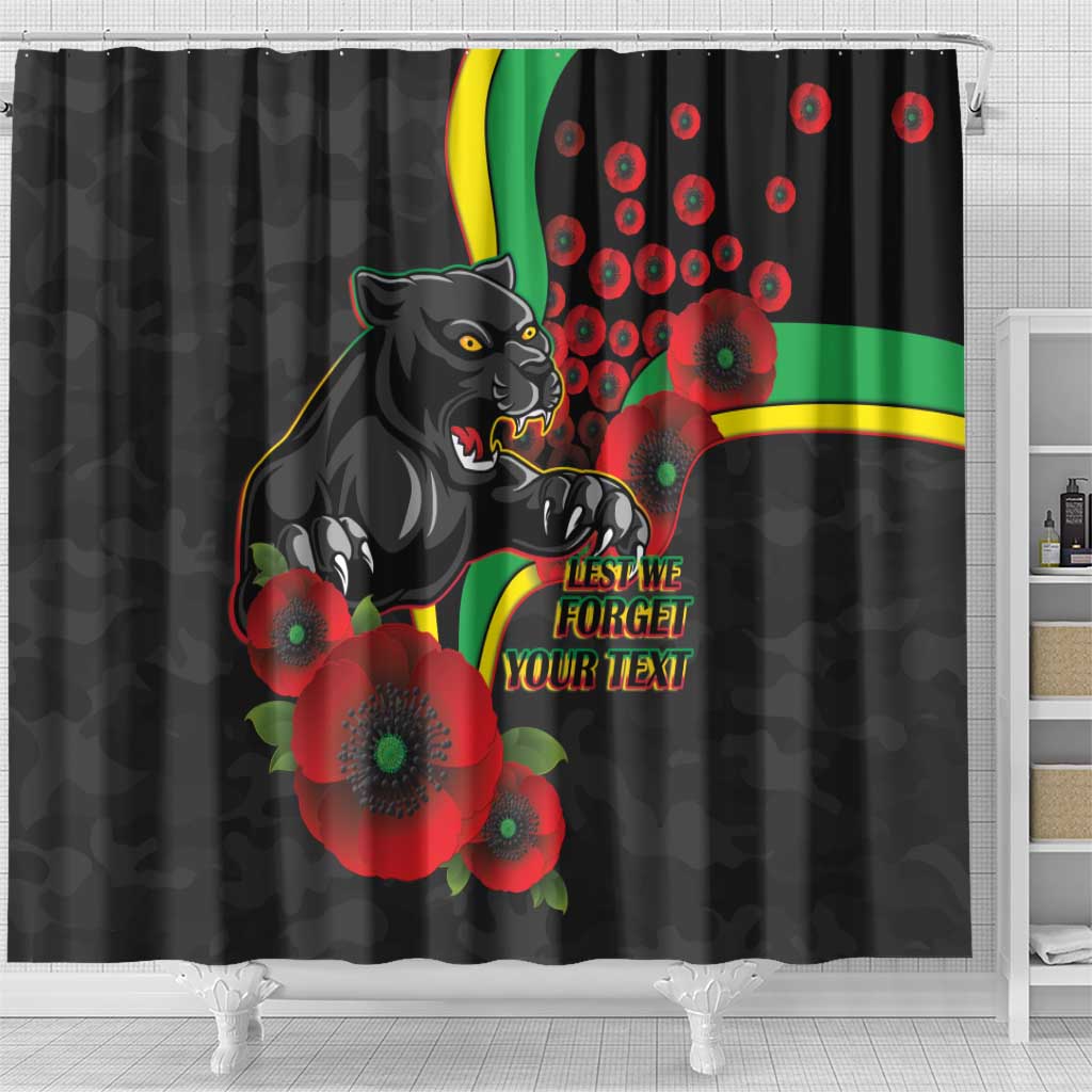 Penrith Panthers ANZAC Personalised Shower Curtain Lest We Forget Poppy Camo